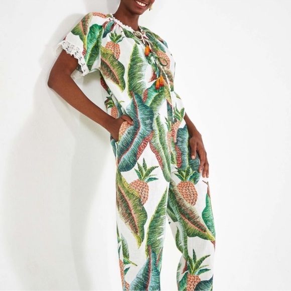NEW FARM Rio Forest Palm Tropical Linen Jumpsuit XS - Picture 2 of 16